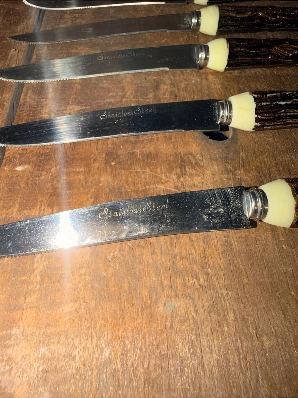 Steak Knives Dark Stag Antler Deer -Textured Handles Japan Stainless Steel